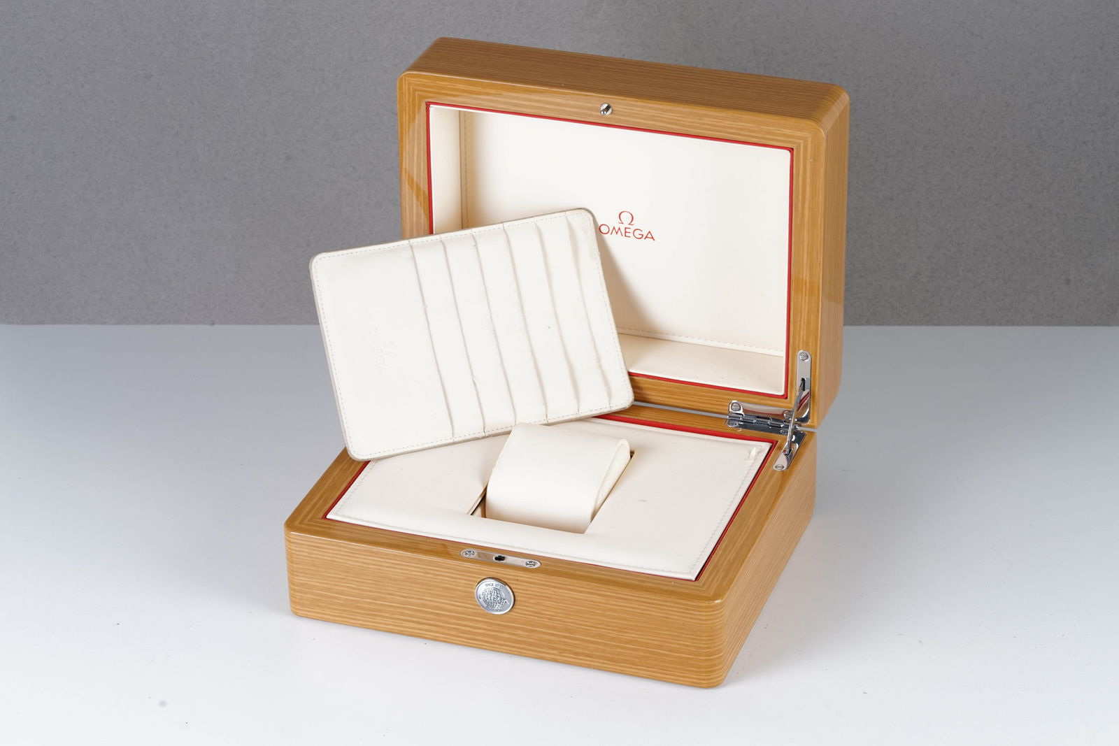 LARGE WOODEN OMEGA WATCH BOX (1 of 3)