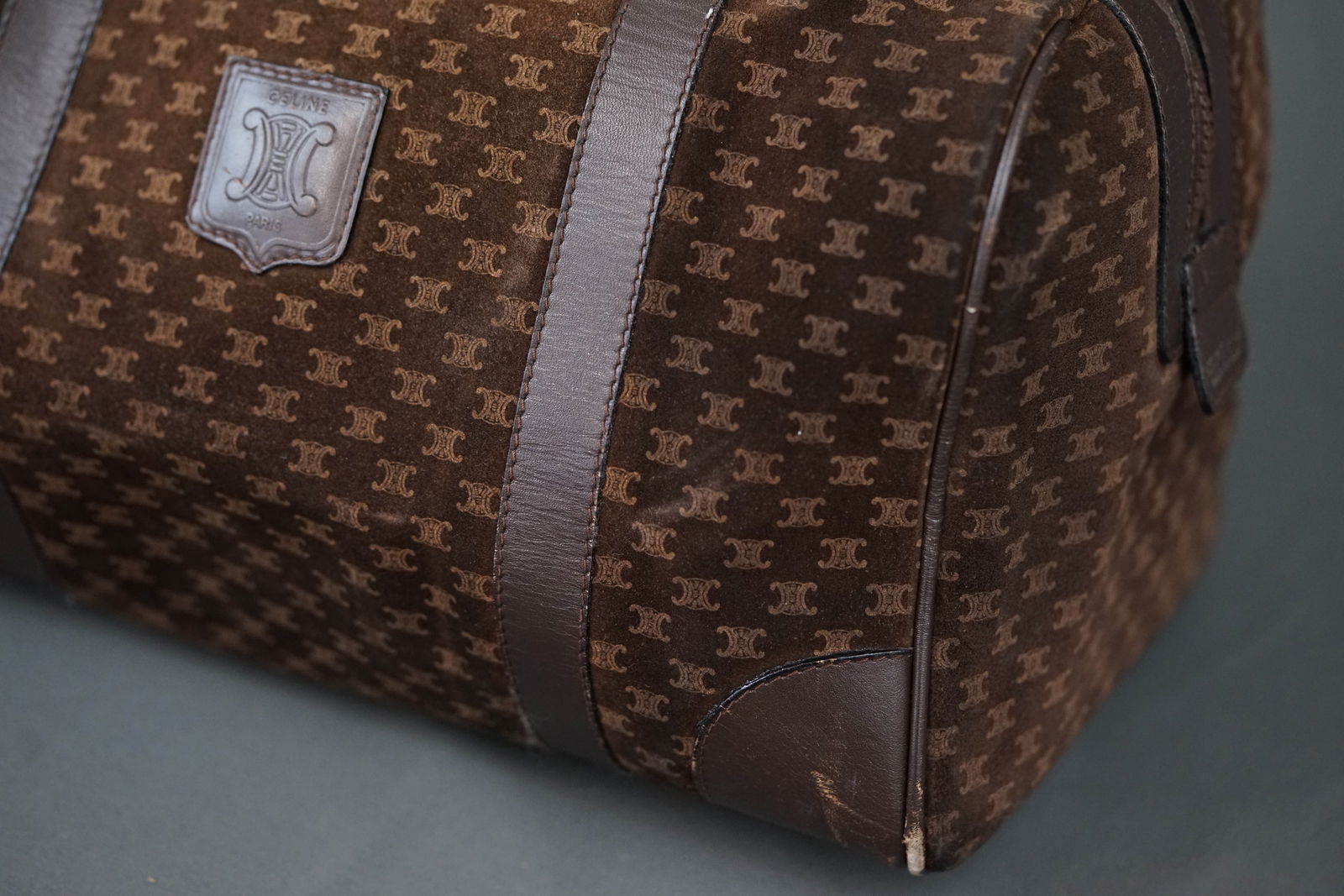 CELINE MACADAM SUEDE BOSTON BAG HOLDALL BROWN - 3