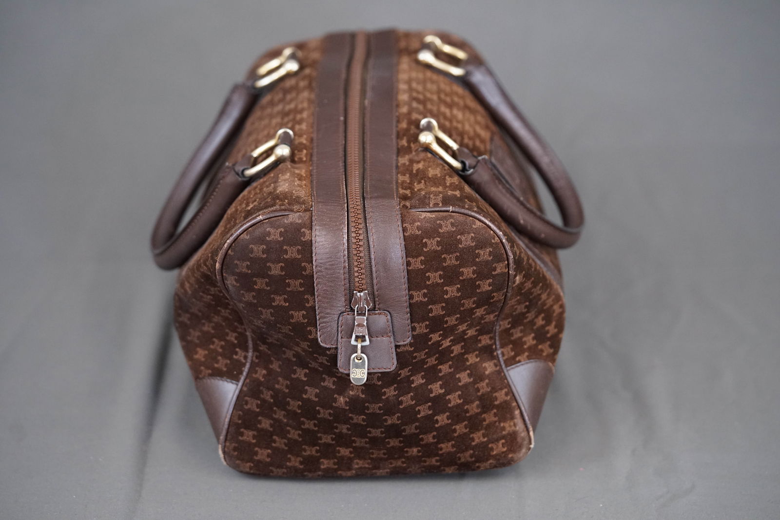 CELINE MACADAM SUEDE BOSTON BAG HOLDALL BROWN - 6