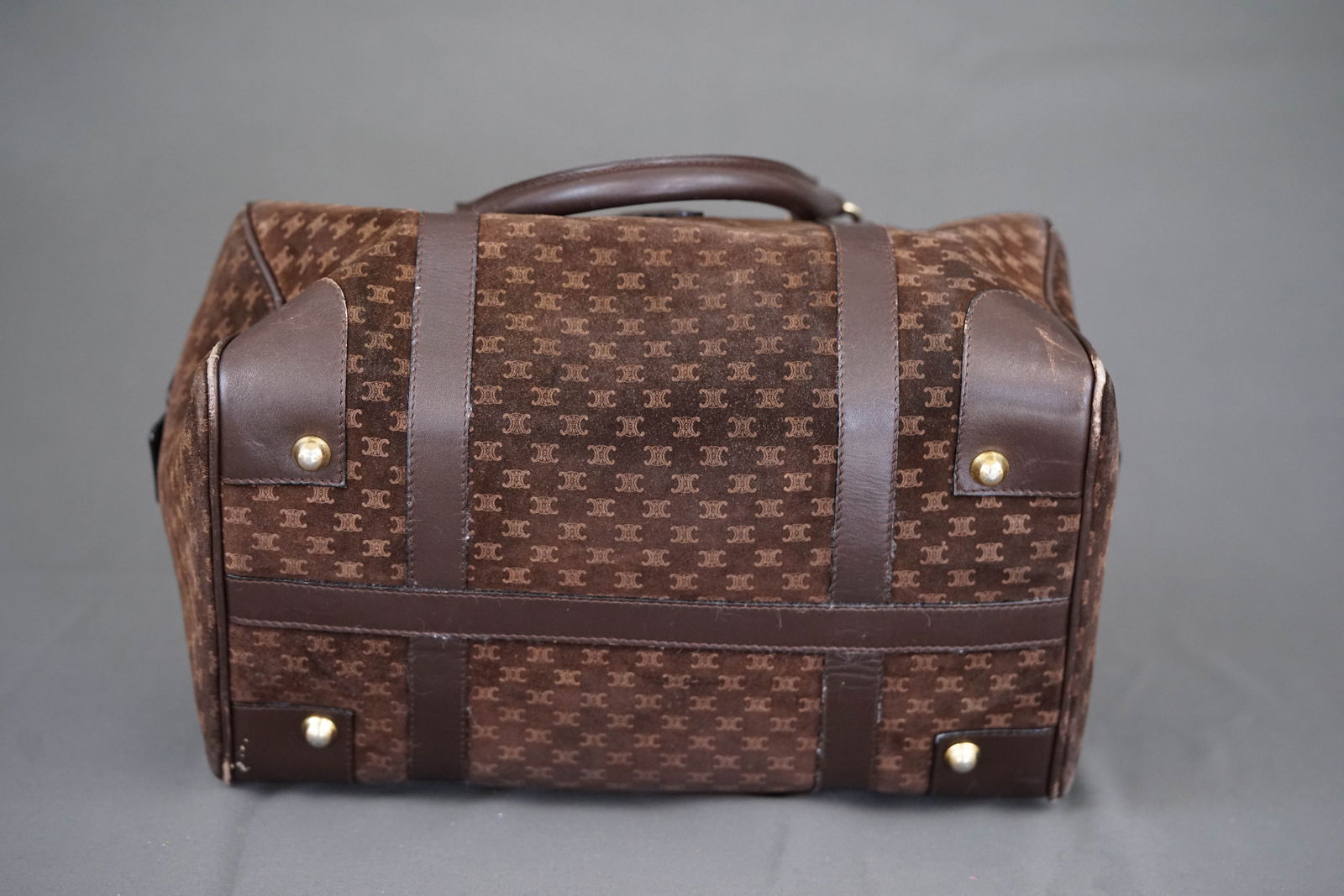 CELINE MACADAM SUEDE BOSTON BAG HOLDALL BROWN - 8