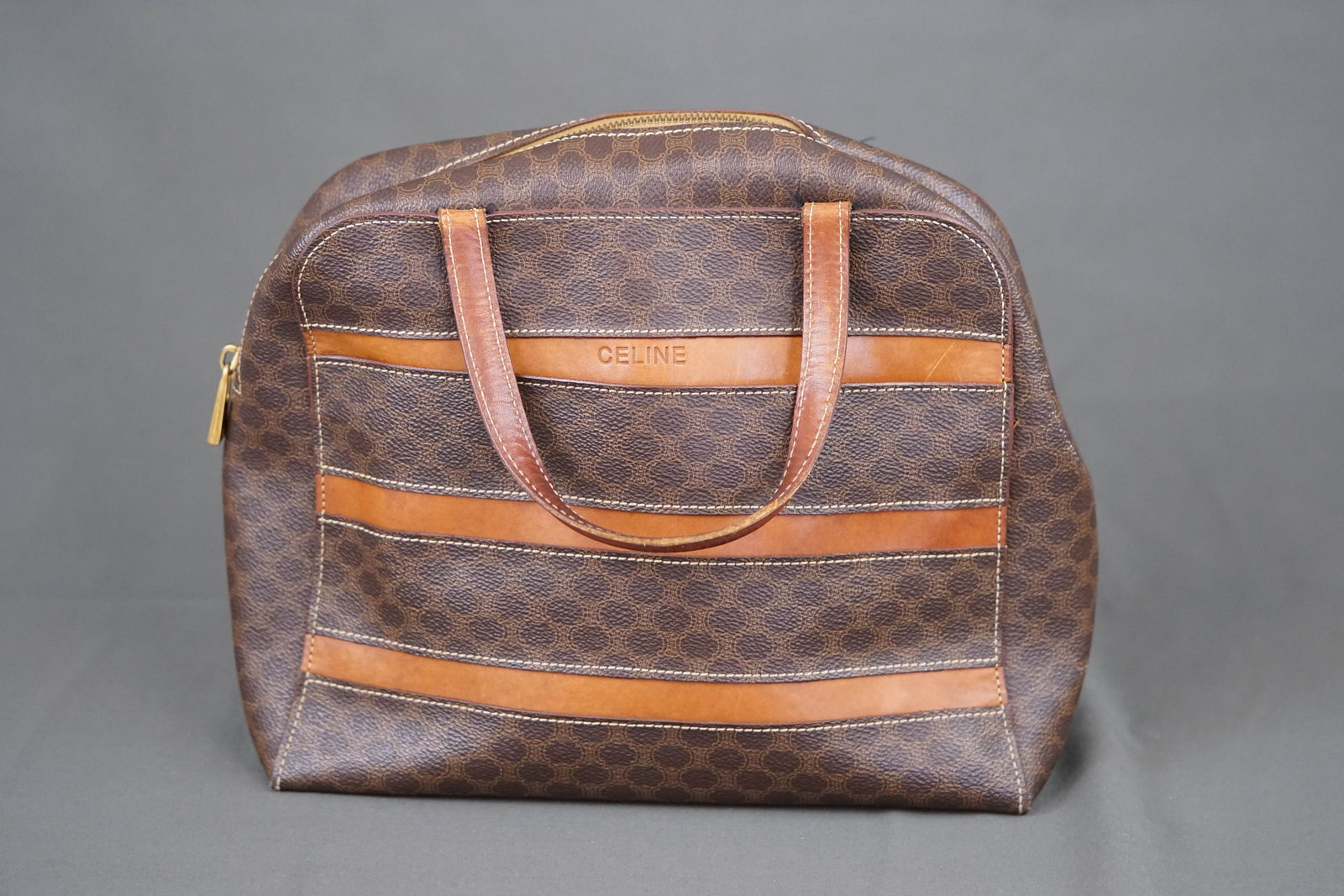 CELINE MACADAM HANDBAG: CELINE MACADAM HANDBAG, MC96, width 27cm, height 23cm, depth 10cm. PLEASE NOTE: *This lot is elected for VAT (20%) on the hammer which will not apply for successful bidders outside of the UK