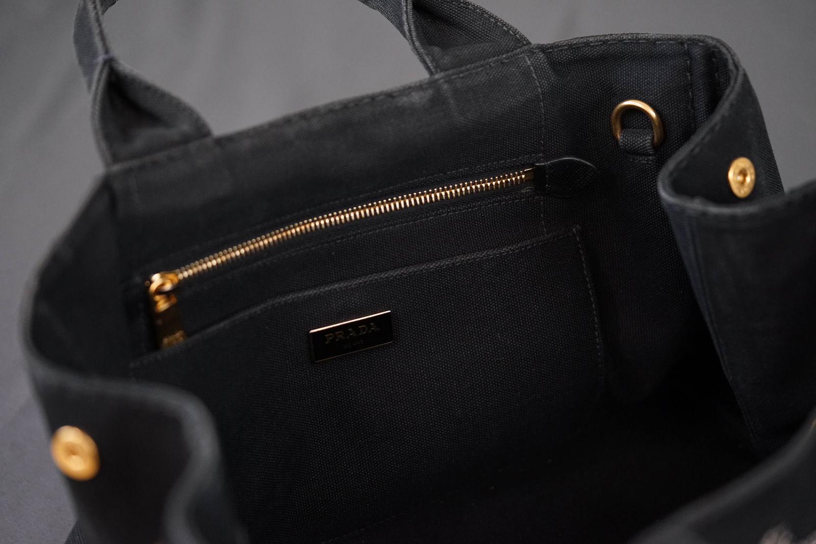 PRADA CANAPA M TOTE BAG CANVAS BLACK - 11