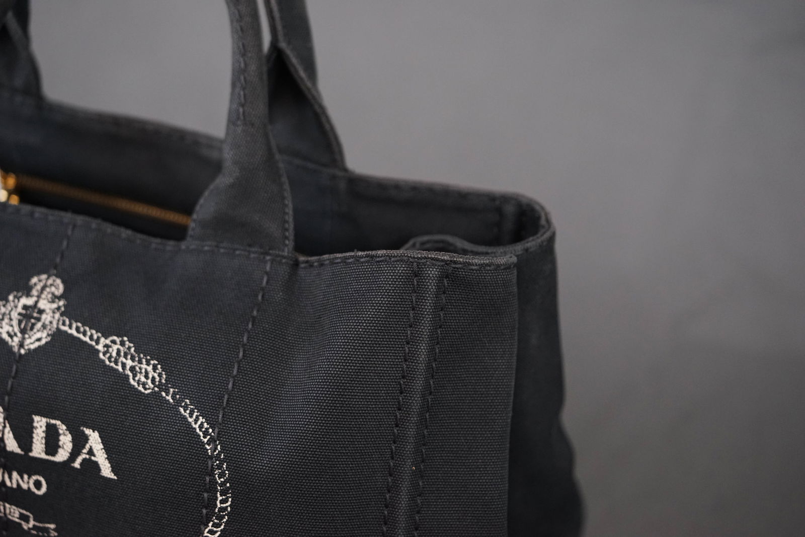 PRADA CANAPA M TOTE BAG CANVAS BLACK - 3