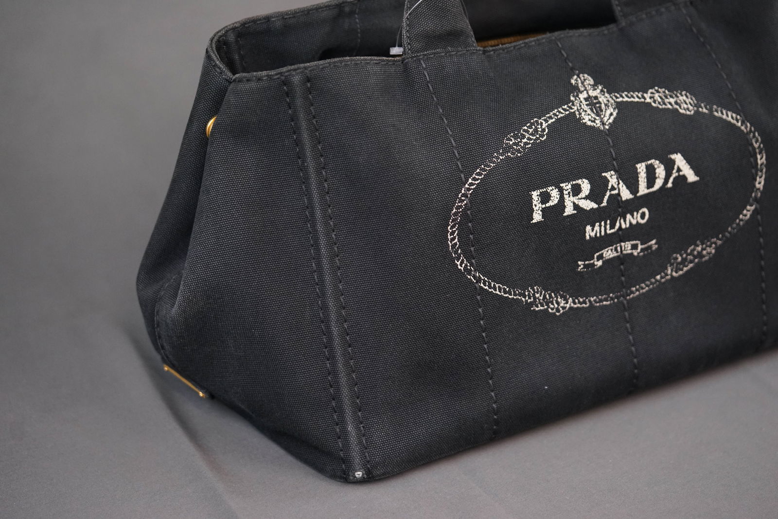PRADA CANAPA M TOTE BAG CANVAS BLACK - 5