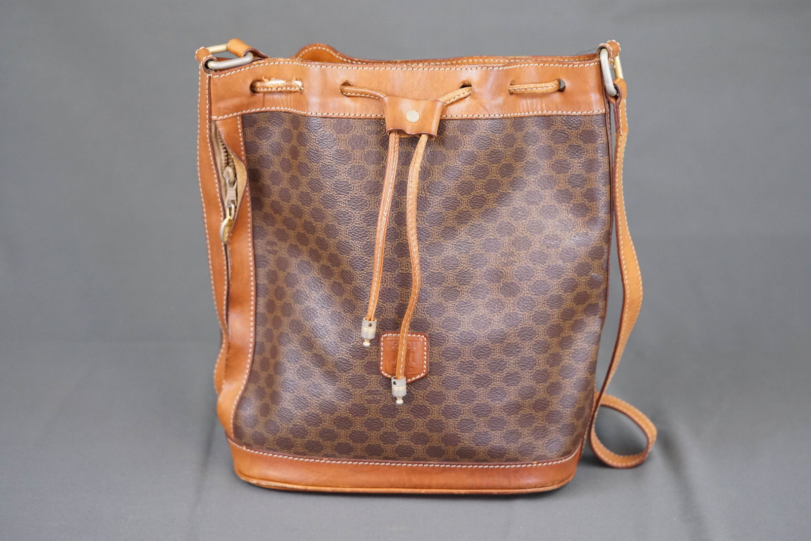 CELINE MACADAM SHOULDER BAG: CELINE MACADAM SHOULDER BAG, number DM91, width 28cm, height 28cm, depth 11cm. PLEASE NOTE: *This lot is elected for VAT (20%) on the hammer which will not apply for successful bidders outside of the