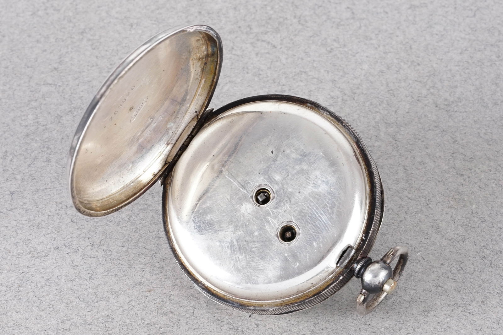 LARGE 935 STERLING SILVER POCKET WATCH - 2