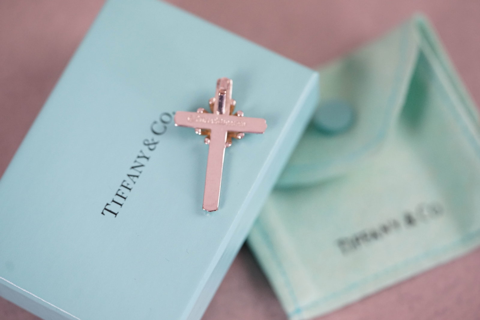 TIFFANY & CO 925 STERLING SILVER CROSS PENDANT W/ BOX - 3