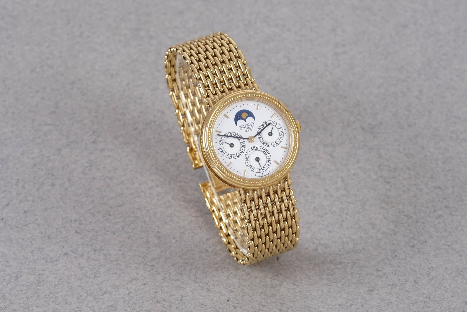 FRED TRIPLE CALENDAR GOLD PLATED WRISTWATCH W/ BOX - 3