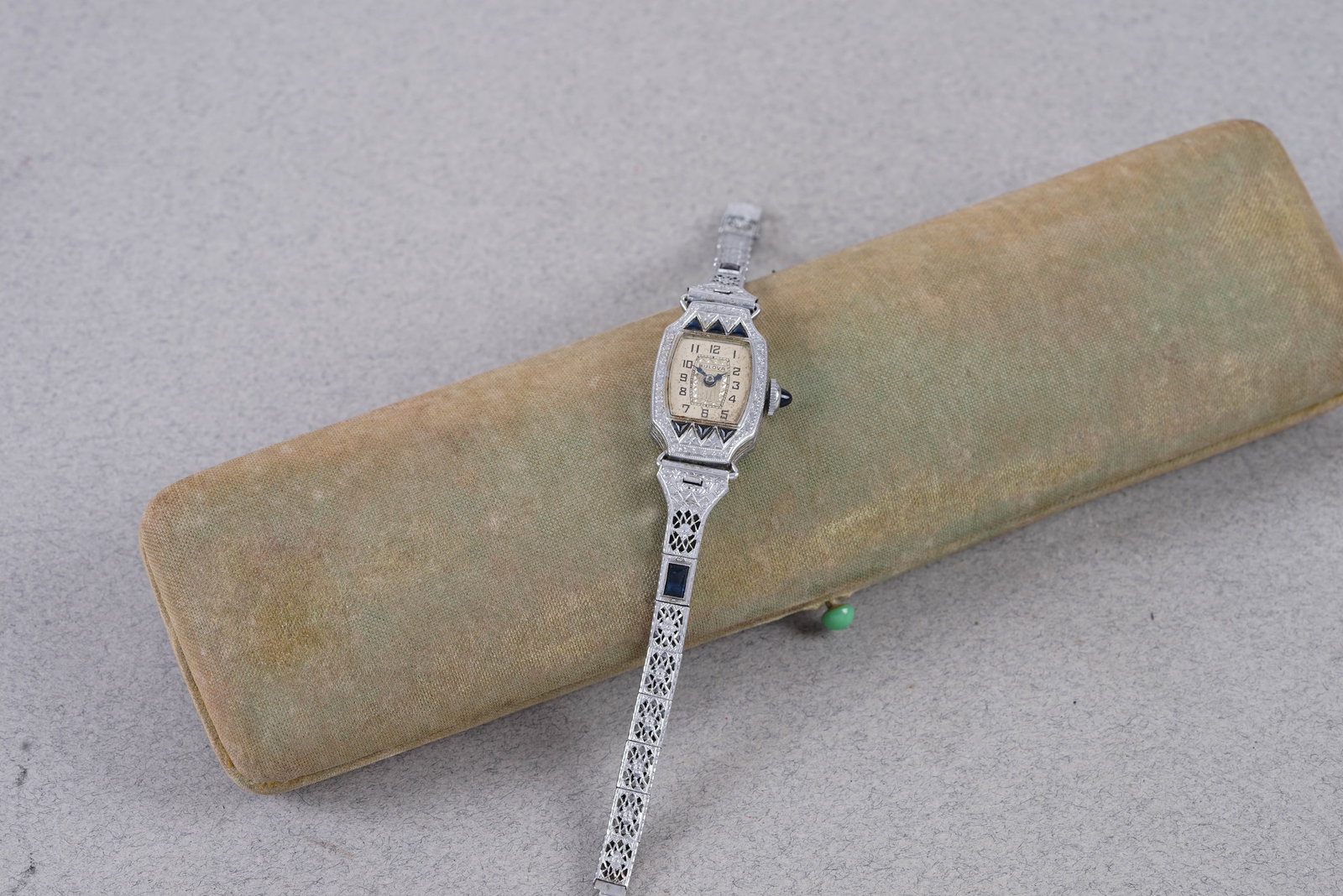 BULOVA SAPPHIRE SET COCKTAIL WATCH W/ BOX - 2