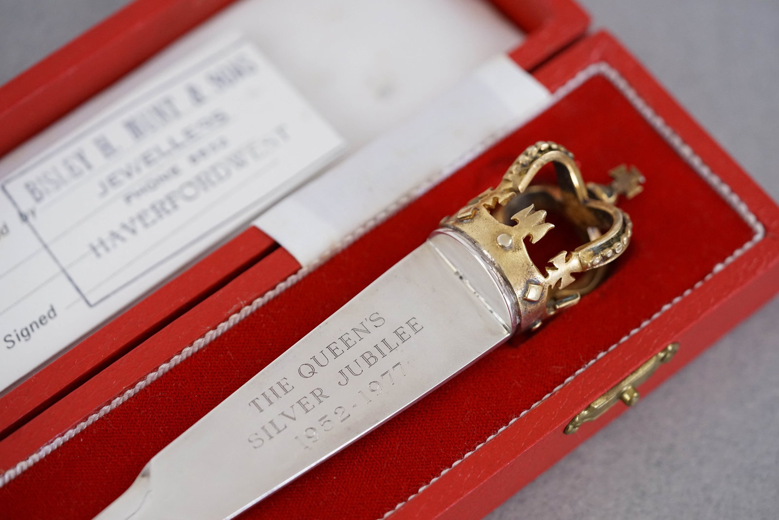 925 STERLING SILVER QUEENS SILVER JUBILEE LETTER OPENER W/ BOX & PAPERS - 2