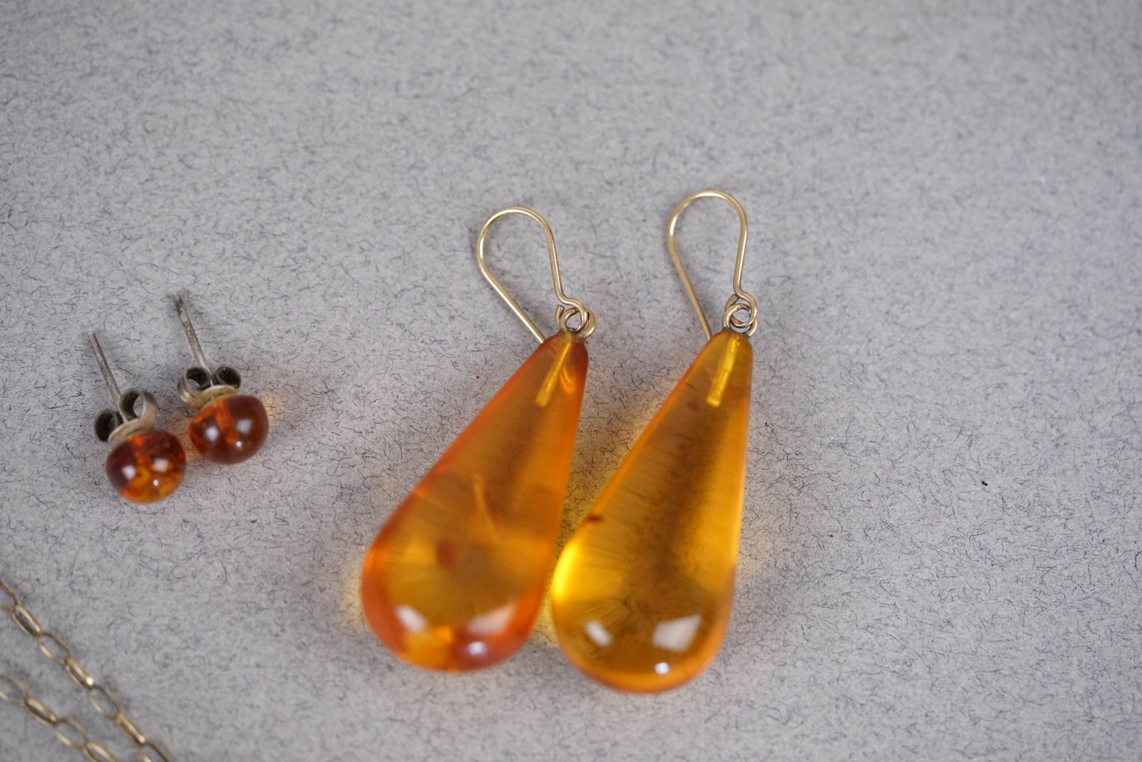 9CT GOLD AMBER NECKLACE EARRINGS STUD SET - 2