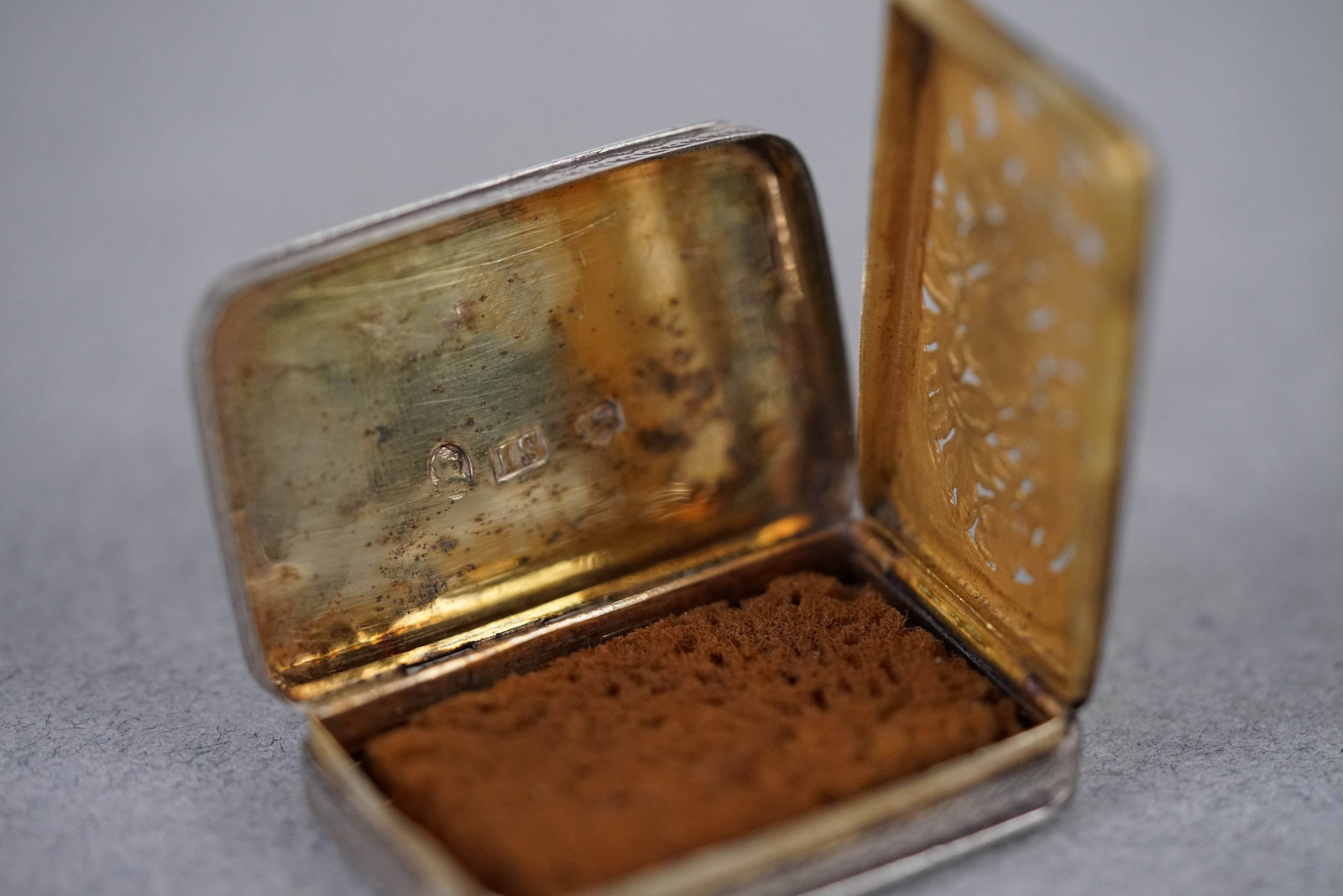 JOHN SHAW VINAIGRETTE BIRMINGHAM 1808 GEORGE III W/ ORIGINAL SPONGE - 5