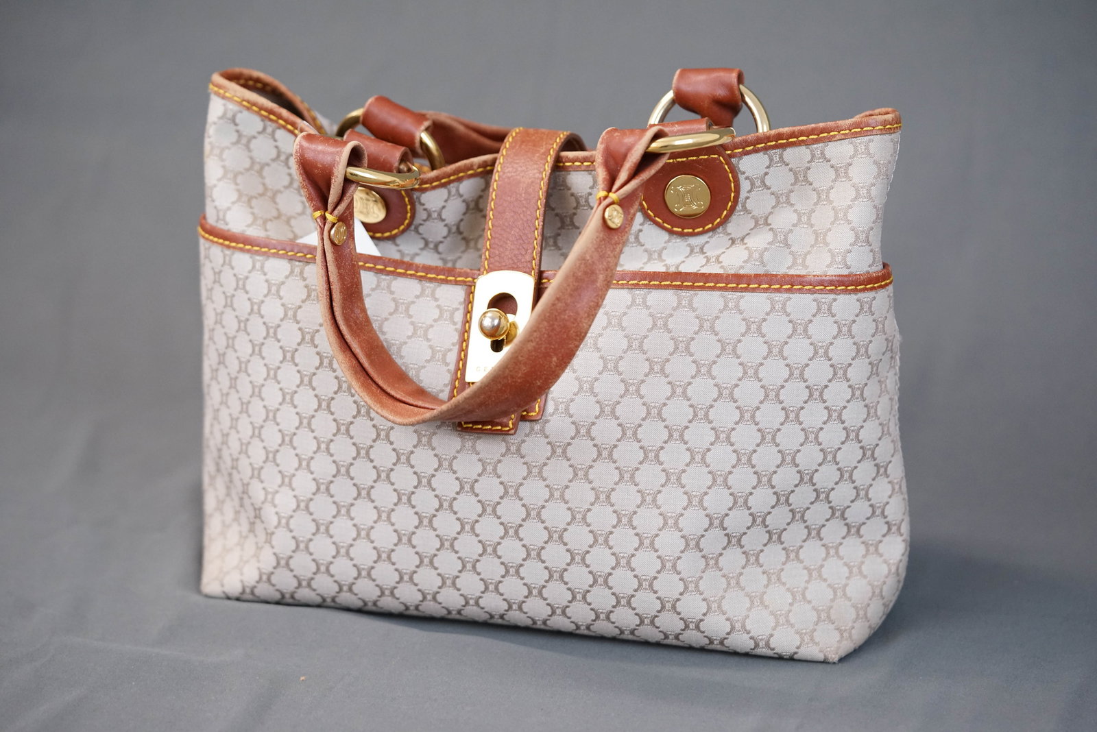 CELINE MACADAM BEIGE CANVAS HANDBAG - 2