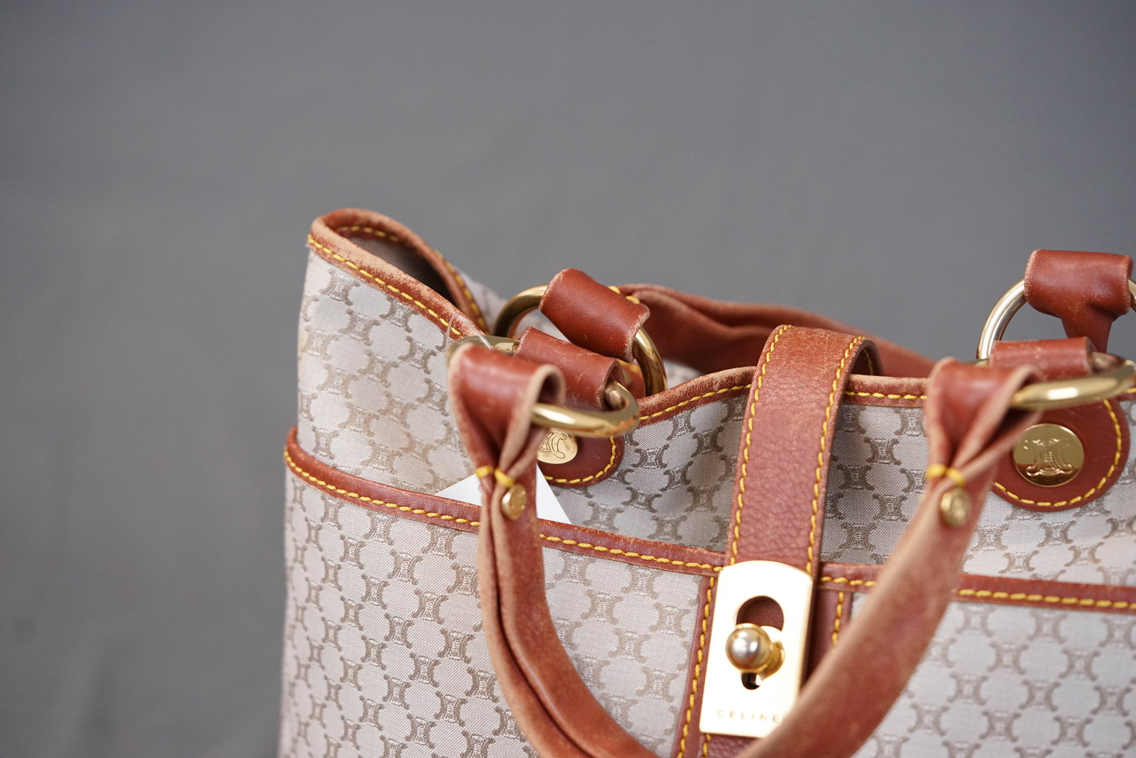 CELINE MACADAM BEIGE CANVAS HANDBAG - 3