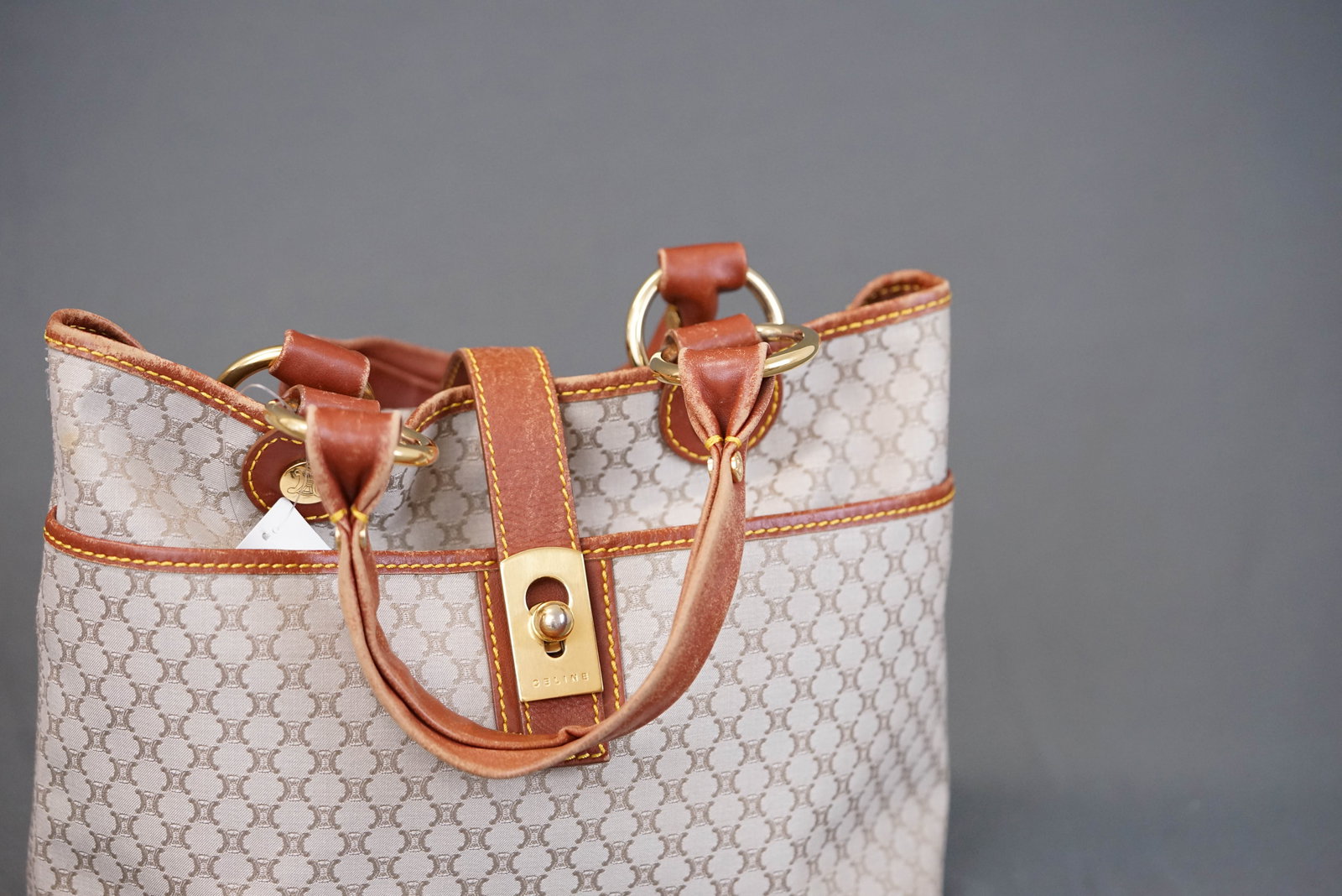 CELINE MACADAM BEIGE CANVAS HANDBAG - 5
