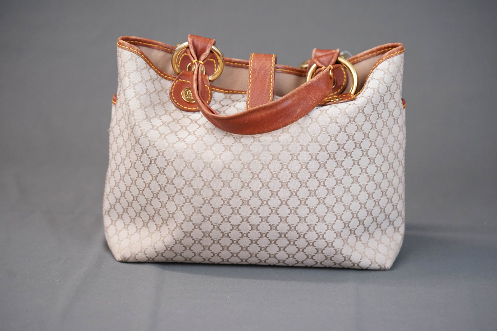 CELINE MACADAM BEIGE CANVAS HANDBAG - 8