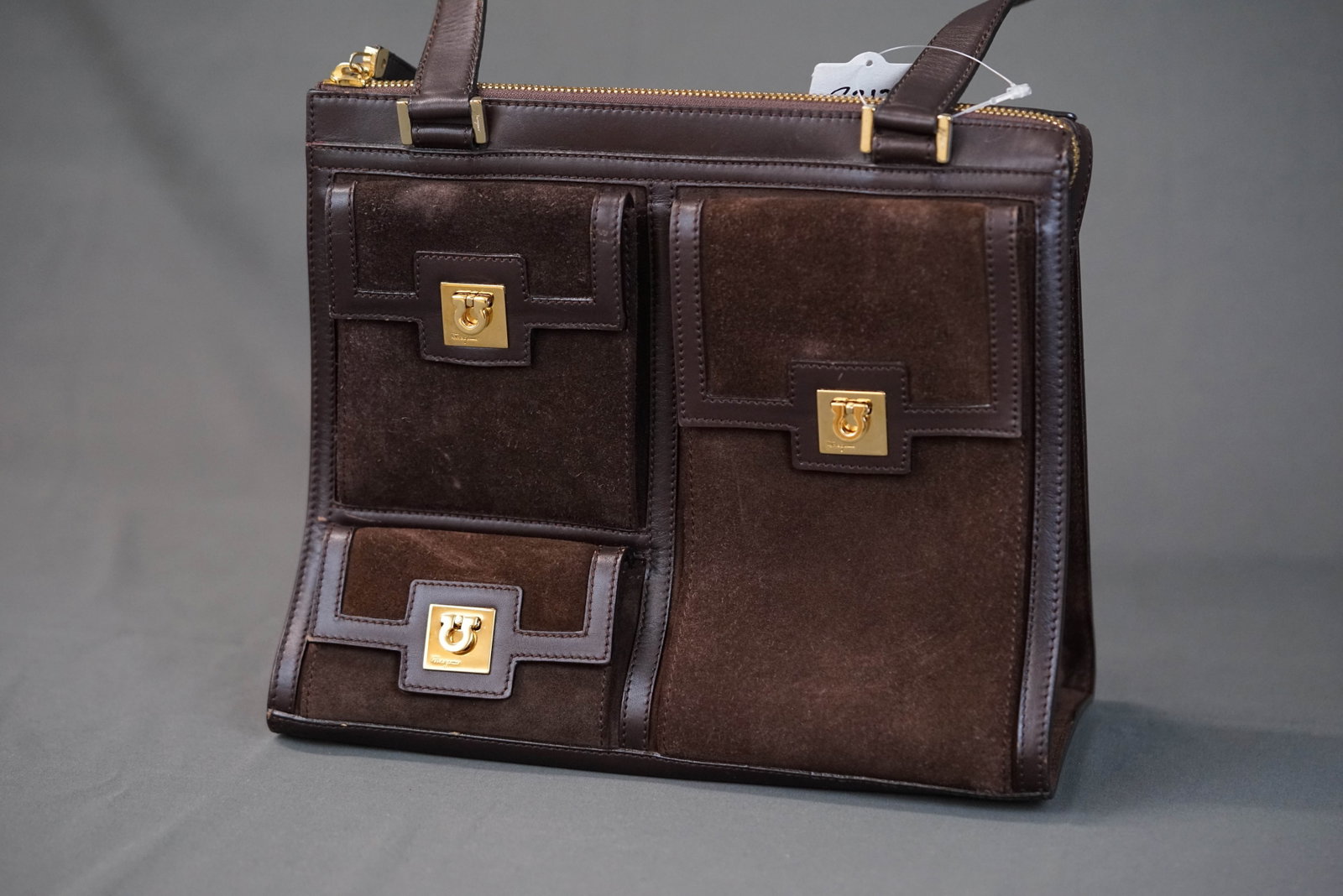 SALVATORE FERRAGAMO GANCINI LEATHER SUEDE SHOULDER BAG AQ 211909 - 2