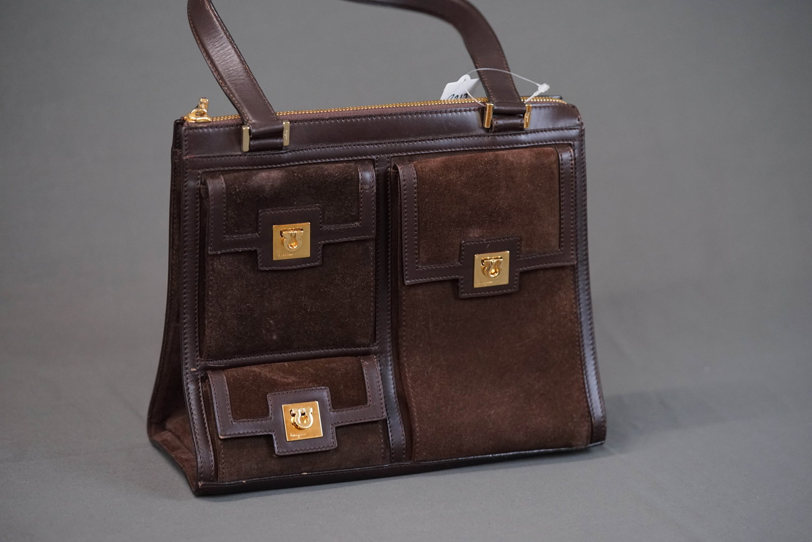 SALVATORE FERRAGAMO GANCINI LEATHER SUEDE SHOULDER BAG AQ 211909 - 4