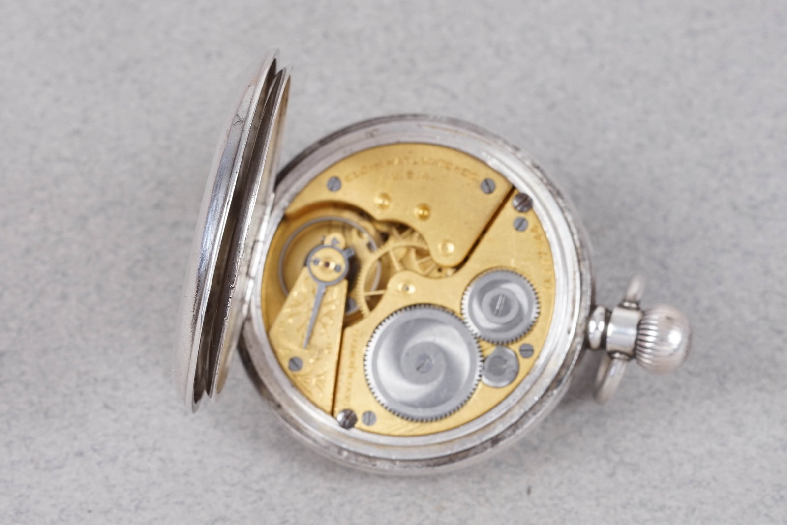 ELGIN 925 STERLING SILVER OPEN FACE POCKET WATCH CIRCA 1928 - 4