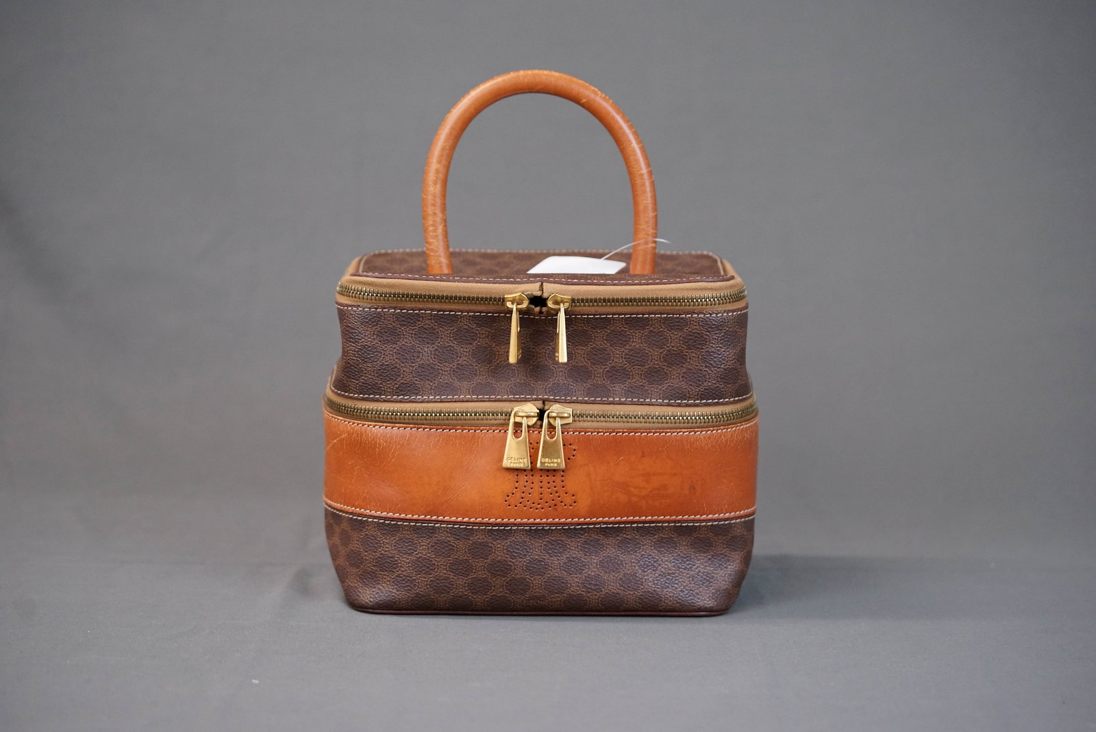CELINE MACADAM VANITY BAG: CELINE MACADAM VANITY BAG, width 20cm, height 17cm, depth 12cm. If you have any questions regarding this lot please contact us. For further information on our auction, please refer to our T & Cs.
