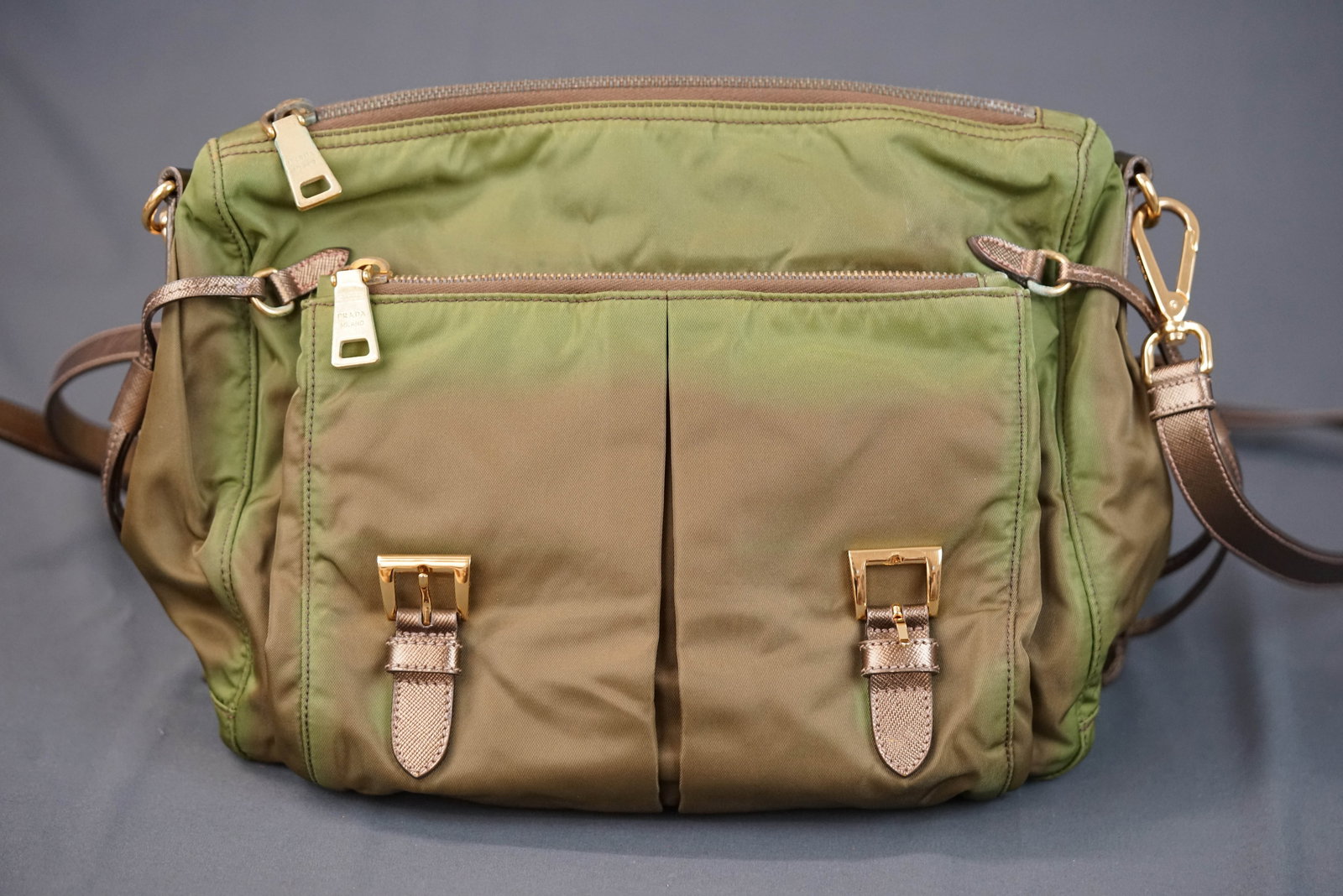 PRADA KHAKI NYLON SHOULDER BAG - 7