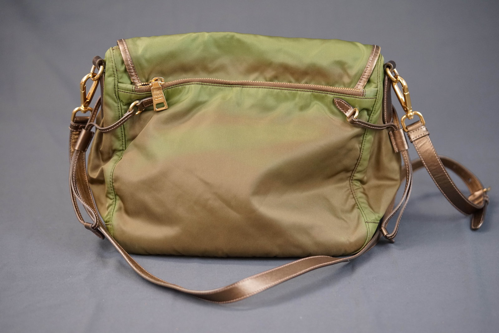 PRADA KHAKI NYLON SHOULDER BAG - 9