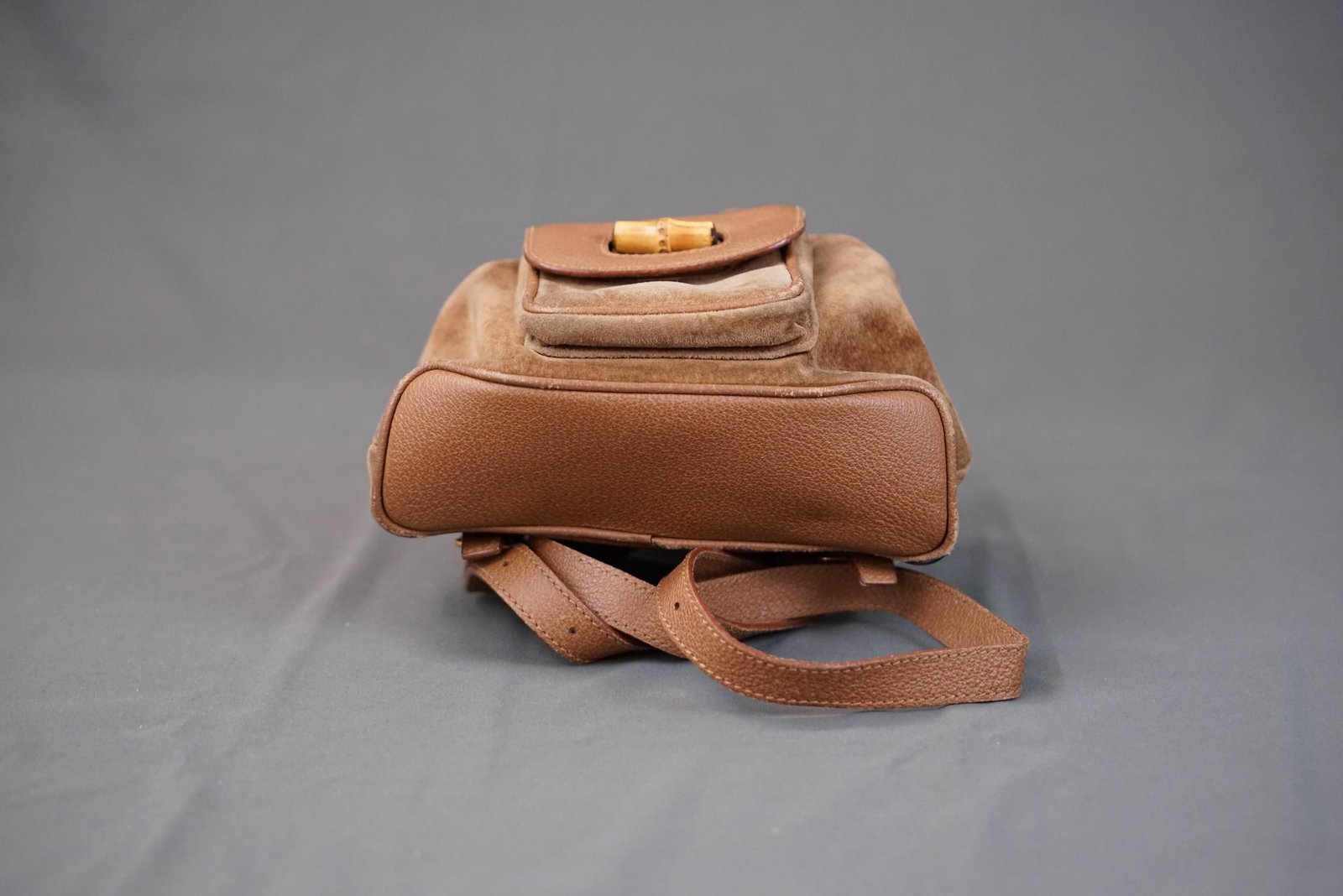 GUCCI BROWN SUEDE LEATHER BAMBOO BACKPACK - 10