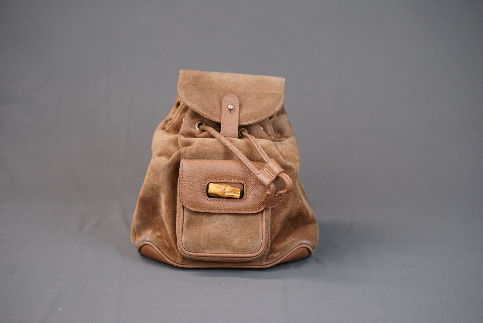 GUCCI BROWN SUEDE LEATHER BAMBOO BACKPACK - 2