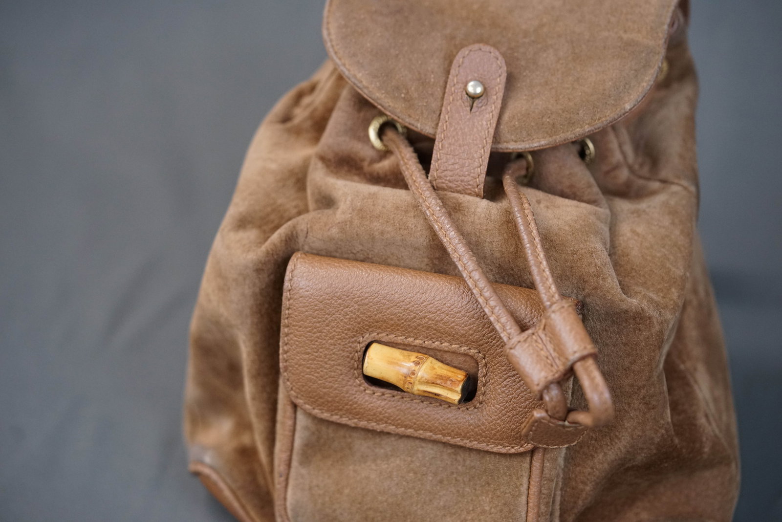 GUCCI BROWN SUEDE LEATHER BAMBOO BACKPACK - 4