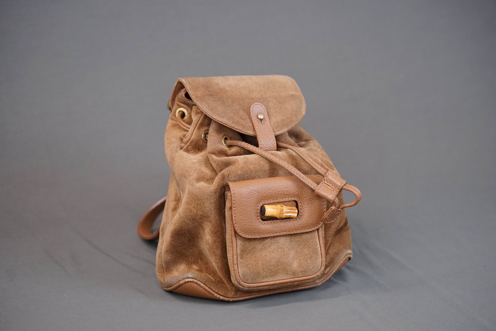GUCCI BROWN SUEDE LEATHER BAMBOO BACKPACK - 5
