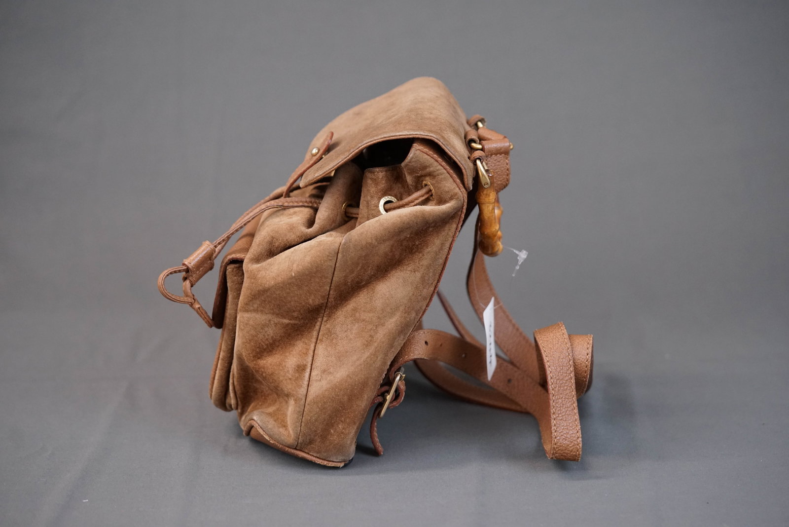 GUCCI BROWN SUEDE LEATHER BAMBOO BACKPACK - 7