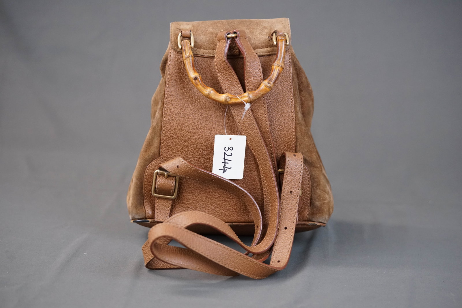 GUCCI BROWN SUEDE LEATHER BAMBOO BACKPACK - 8