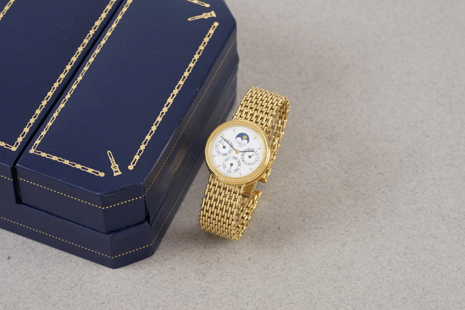 FRED TRIPLE CALENDAR GOLD PLATED WRISTWATCH W/ BOX - 2