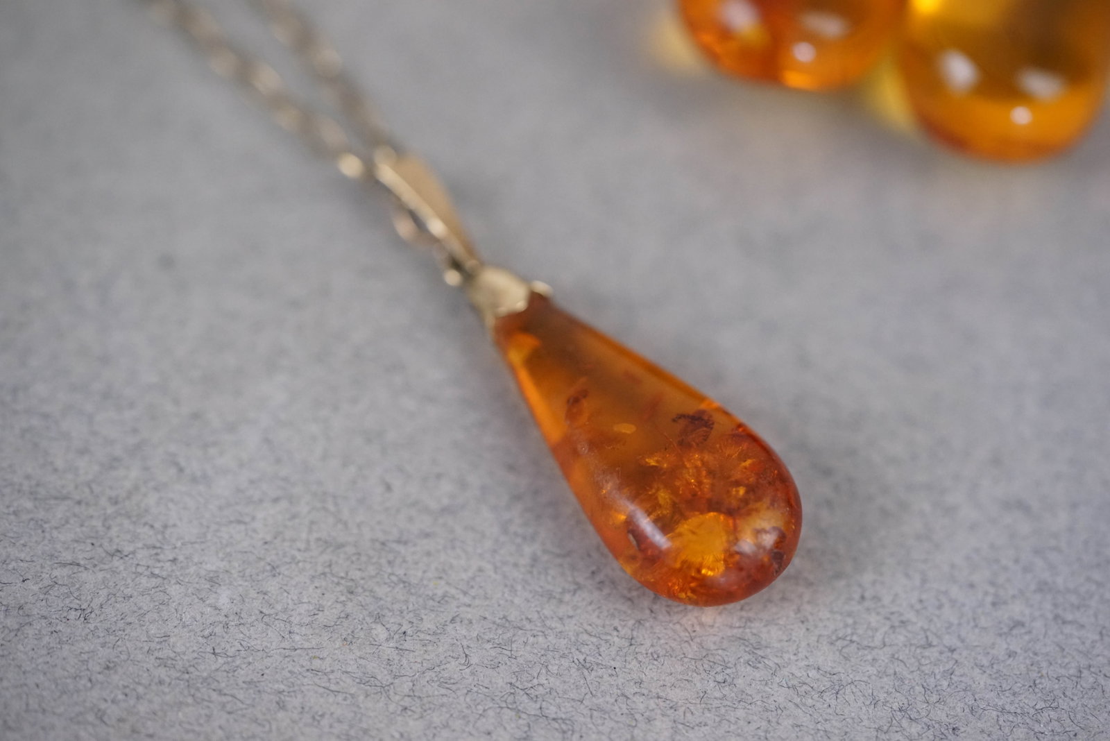9CT GOLD AMBER NECKLACE EARRINGS STUD SET - 5