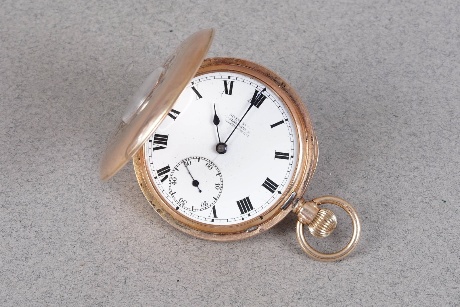 9CT GOLD HALF HUNTER POCKET WATCH - 3