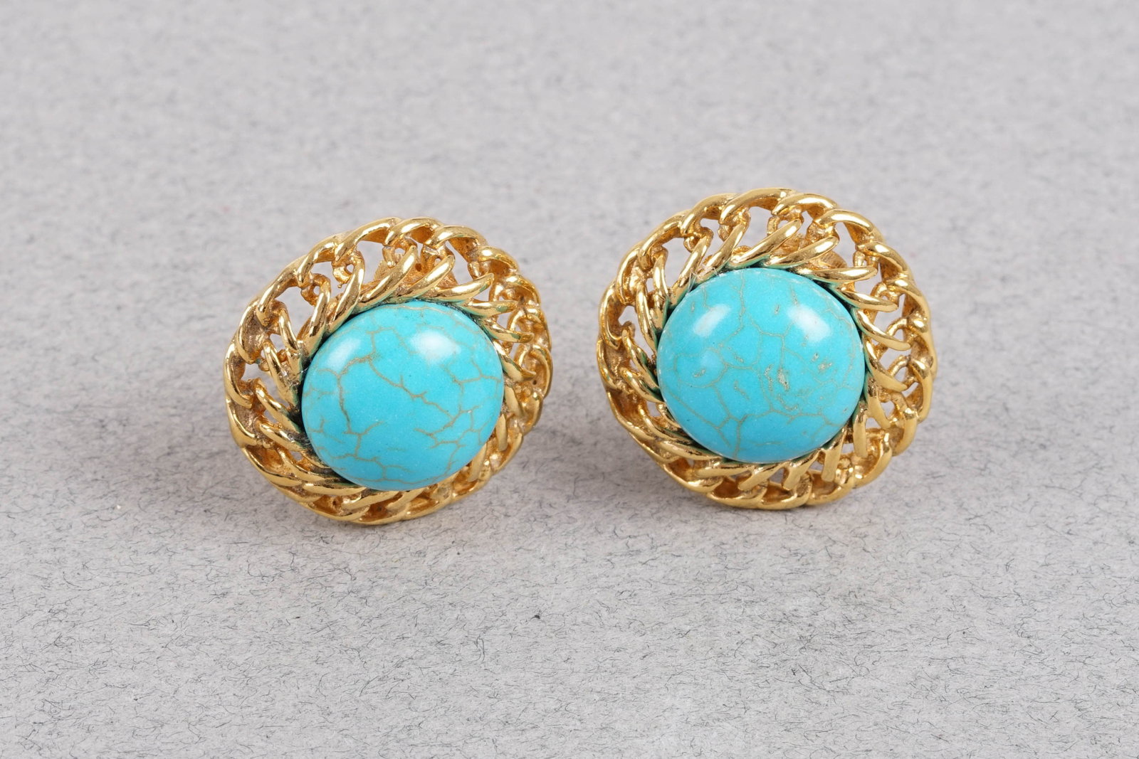 CHANEL GOLD PLATED TURQUOISE CLIP ON EARRINGS - 2
