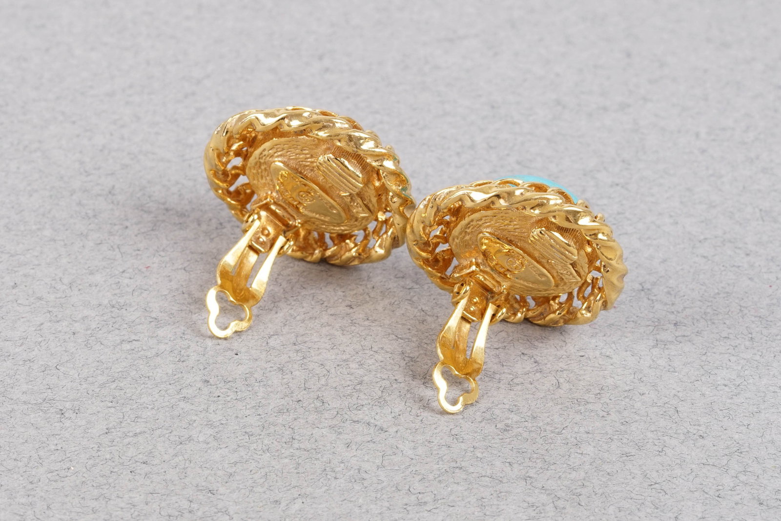 CHANEL GOLD PLATED TURQUOISE CLIP ON EARRINGS - 3