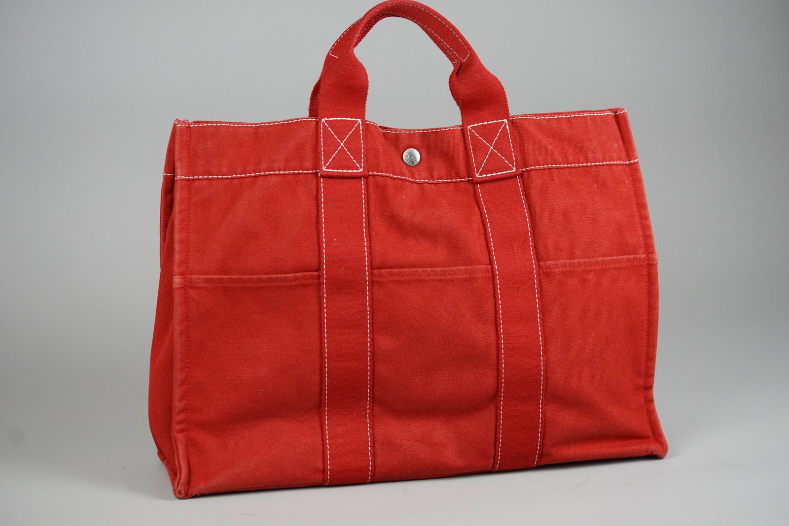 HERMES DEAUVILLE MM TOTE BAG CANVAS RED - 2
