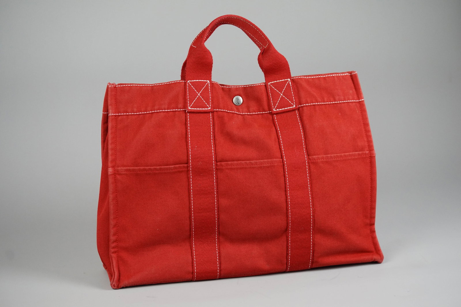 HERMES DEAUVILLE MM TOTE BAG CANVAS RED - 3
