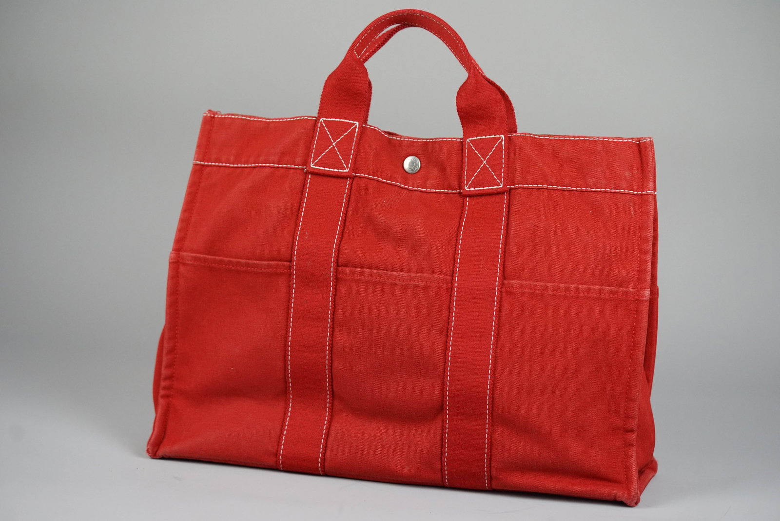 HERMES DEAUVILLE MM TOTE BAG CANVAS RED - 4