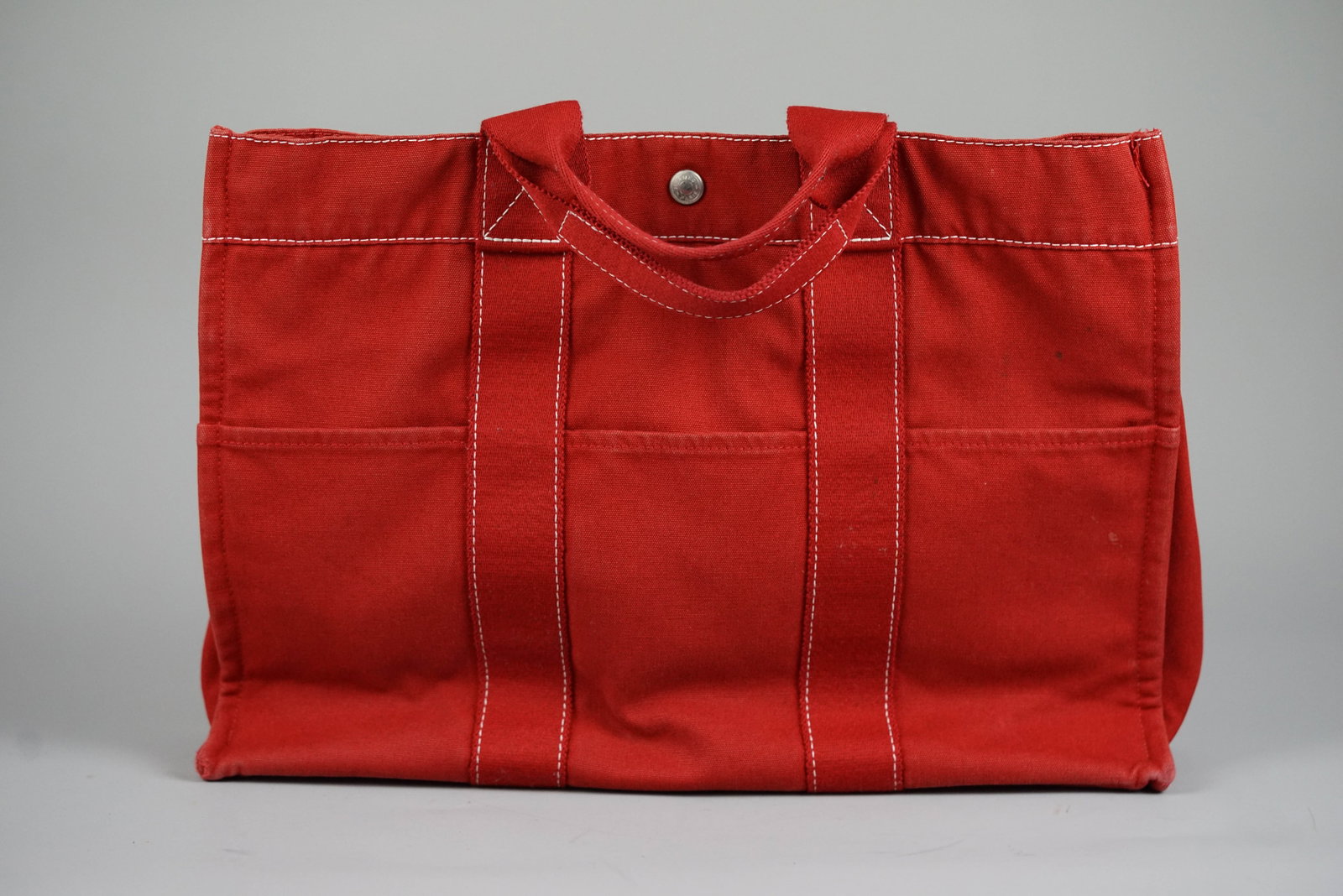 HERMES DEAUVILLE MM TOTE BAG CANVAS RED - 6