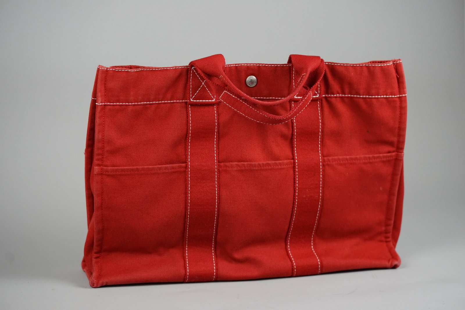 HERMES DEAUVILLE MM TOTE BAG CANVAS RED - 7