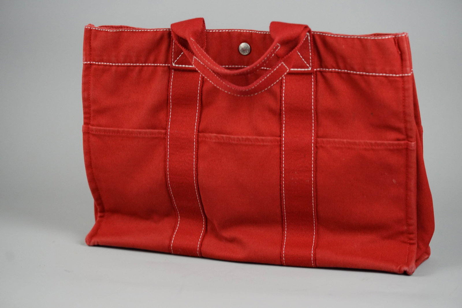 HERMES DEAUVILLE MM TOTE BAG CANVAS RED - 8