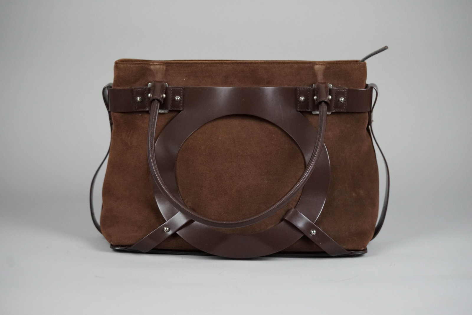 SALVATORE FERRAGAMO GANCINI TOTE BAG SUEDE BROWN - 6