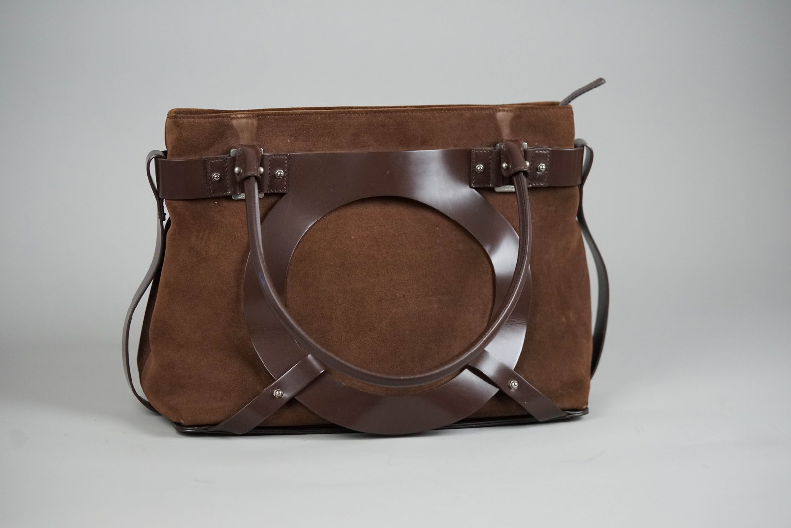 SALVATORE FERRAGAMO GANCINI TOTE BAG SUEDE BROWN - 7