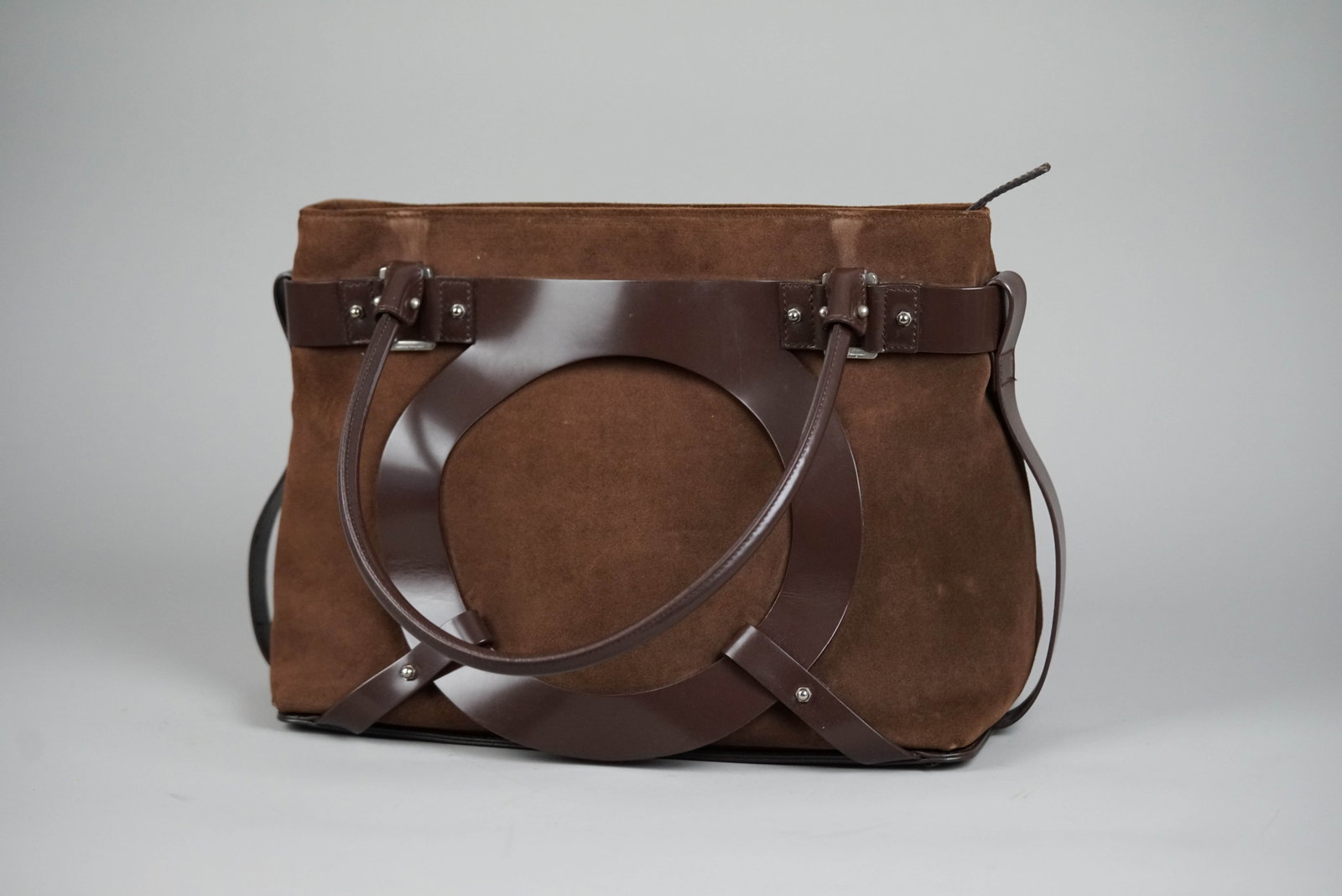 SALVATORE FERRAGAMO GANCINI TOTE BAG SUEDE BROWN - 8