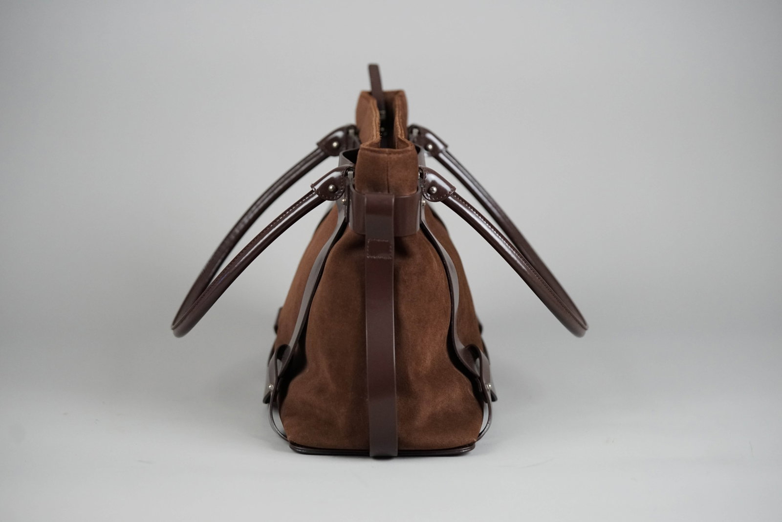 SALVATORE FERRAGAMO GANCINI TOTE BAG SUEDE BROWN - 9