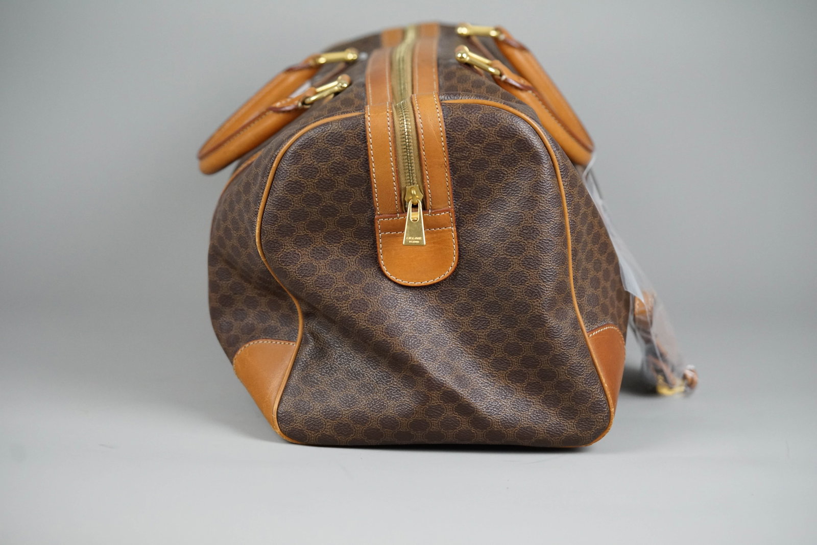 CELINE MACADAM BOSTON BAG BROWN NAME TAG CADENA KEYS - 10