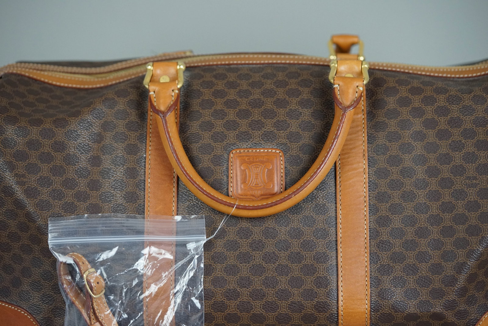 CELINE MACADAM BOSTON BAG BROWN NAME TAG CADENA KEYS - 4