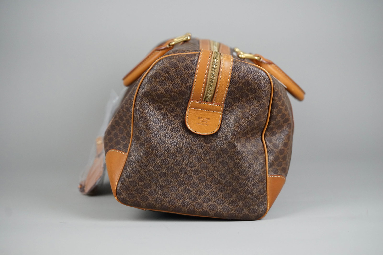 CELINE MACADAM BOSTON BAG BROWN NAME TAG CADENA KEYS - 5